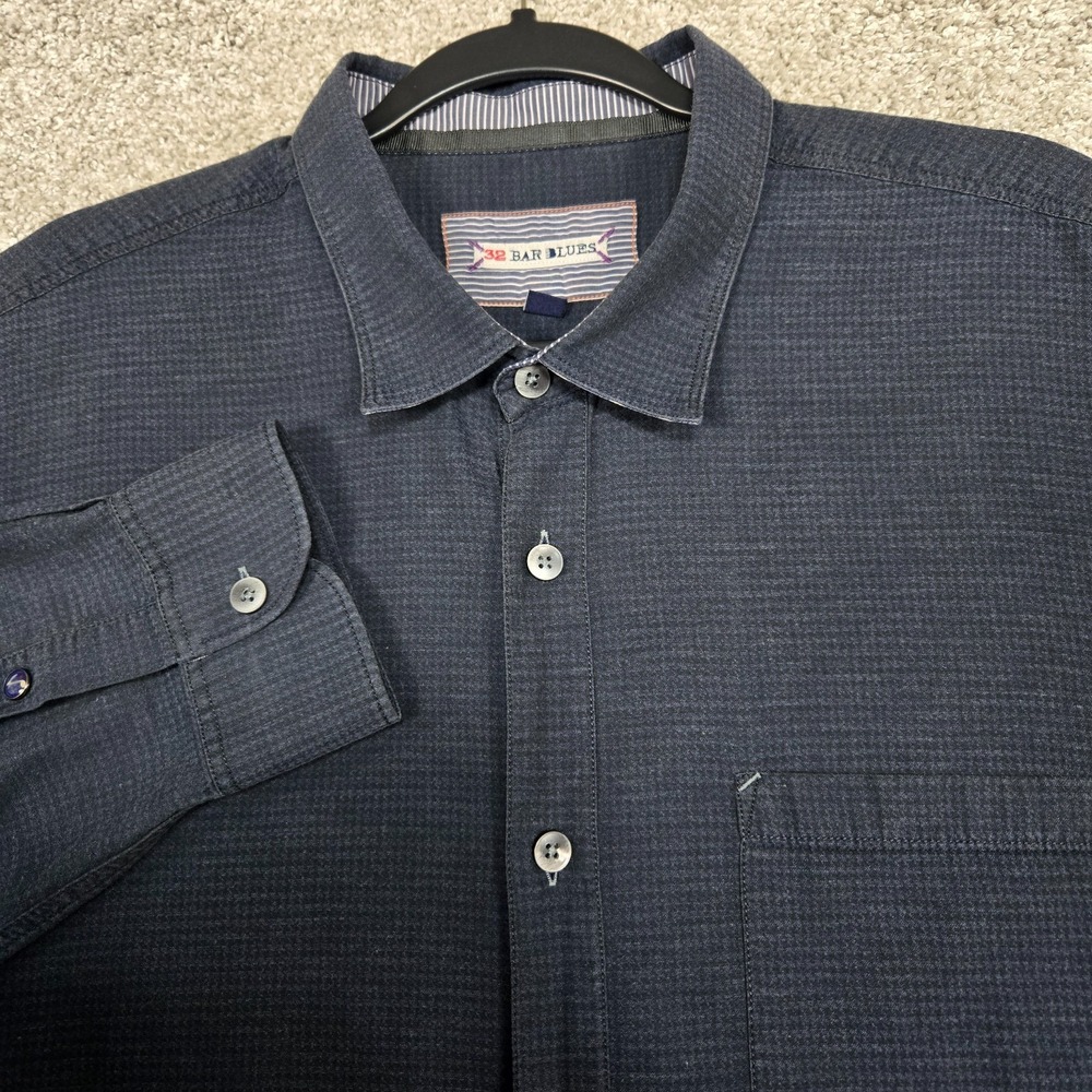 32 Bar Blues Shirt‎ Men XL Blue Houndstooth L/S button up